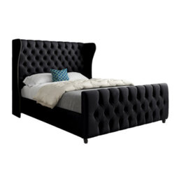 Donati Straight Curved Top Upholstered Soft Velvet Bed Frame - Black - thumbnail 5