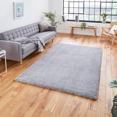 Grey Plain Shaggy Modern Plain Easy To Clean Soft Rug For Dining Room -160Cm X 220Cm - image 1