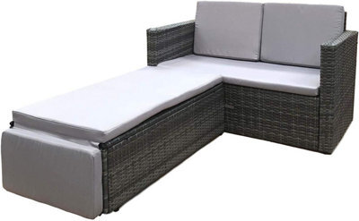 Evre 2 Seater Outdoor Rattan Garden Love Bed Furniture Set Grey With Weatherproof Cover - image 1