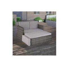 Evre 2 Seater Outdoor Rattan Garden Love Bed Furniture Set Grey With Weatherproof Cover - thumbnail 3