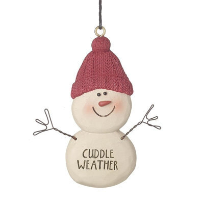 Heaven Sends Cuddle Weather Snowman Christmas Tree Decoration, Small Poly Clay Resin Ornament With Black Twine, 8 X 5.5 Cm