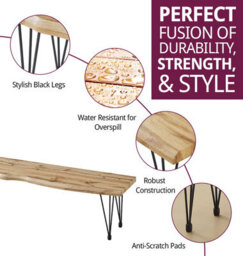 Hallowood Furniture Cullompton Bench (150Cm) With Live Edge Effect And Black Metal Legs - thumbnail 2