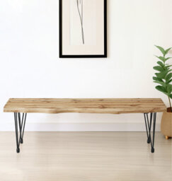 Hallowood Furniture Cullompton Bench (150Cm) With Live Edge Effect And Black Metal Legs - thumbnail 1