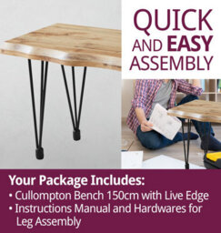 Hallowood Furniture Cullompton Bench (150Cm) With Live Edge Effect And Black Metal Legs - thumbnail 7