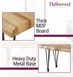 Hallowood Furniture Cullompton Bench (150Cm) With Live Edge Effect And Black Metal Legs - thumbnail 5
