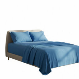 Soft Plain Brushed Cotton Fitted Flat Sheet Matching Pillowcases Set Blue - thumbnail 2