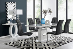 Furniturebox Arezzo White High Gloss Extending Dining Table & 6 Black Murano Faux Leather Dining Chairs - thumbnail 1