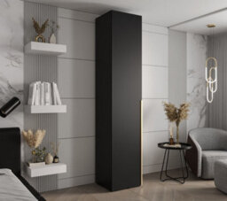 Arte Stylish Black Inova I Hinged Door Wardrobe W500mm H2370mm D470mm - Compact Storage With Gold Vertical Handle - thumbnail 2