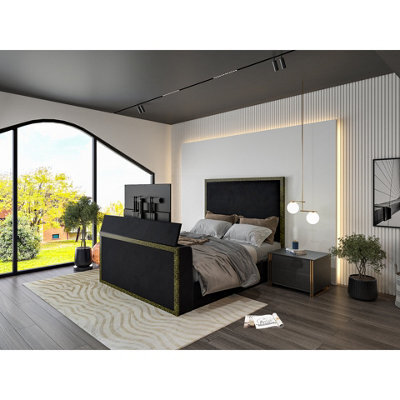 Madrid Upholstered Electric Media Black Tv Bed Frame - image 1
