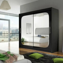 Bega Viii 180 Sliding Door Wardrobe Modern Black Design With Mirror Hanging Rail And Spacious Shelves - thumbnail 2