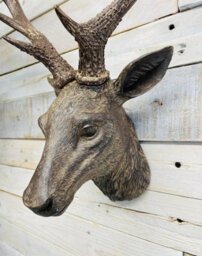 My Square Mile Wall Mounted Deer Stag Head, Brown Resin, 47H X 29W X 20D Cm, Reindeer Antler Design - thumbnail 2