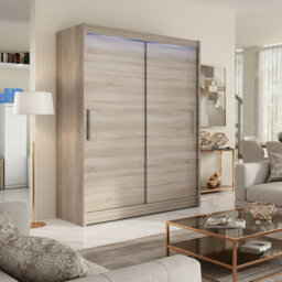 Galeria Modern Sliding Door Wardrobe 150Cm With Led Lighting In Truffle - thumbnail 3