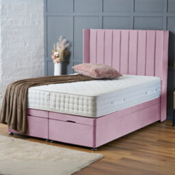 Bsspoke Ottoman Divan Storage Bed In Pink Plush Orthopaedic Mattress 54Inch Headboard End Lift Up Storage 4Ft 5Ft 6Ft - thumbnail 1