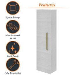 Plum&clay Emery Wall Hung Textured White Tall Bathroom Cabinet With Gold Bar Handle (H)120Cm (W)35Cm - thumbnail 6