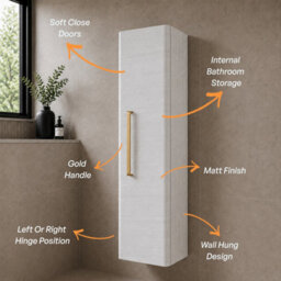 Plum&clay Emery Wall Hung Textured White Tall Bathroom Cabinet With Gold Bar Handle (H)120Cm (W)35Cm - thumbnail 4