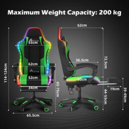 Alivio Wireless App Control Led Gaming Chair With Massage Lumbar Cushion (Green) - thumbnail 4