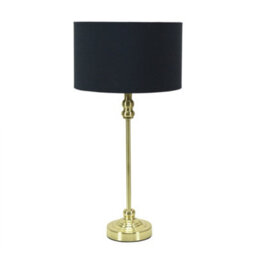 Valuelights Maggie Gold Metal Candlestick Slim Table Lamp With Black Fabric Drum Lamp Shade And Led Bulb - thumbnail 2