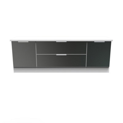 Dover Wide 2 Door 2 Drawer Tv Unit In Black & White Matt (Ready Assembled) - image 1