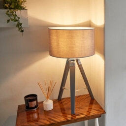 Valuelights Clipper Modern Grey Wood And Silver Chrome Tripod Table Lamp Base - thumbnail 3