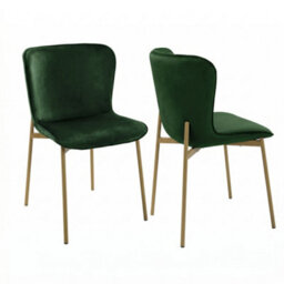 Evre Emerald Green Velvet Dining Chairs Set Of 2 With Bronze Colour Metal Frame Ideal For Kitchen, Living Room, Restaurant & Cafe.