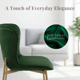 Evre Emerald Green Velvet Dining Chairs Set Of 2 With Bronze Colour Metal Frame Ideal For Kitchen, Living Room, Restaurant & Cafe. - thumbnail 4