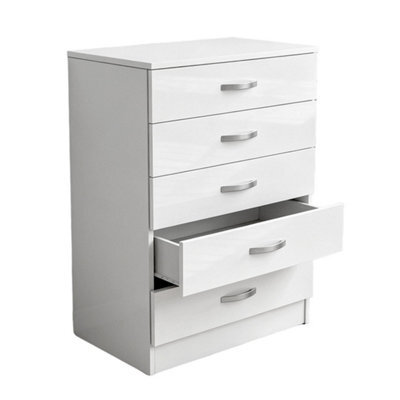 High Gloss Chest Of Drawers Tall Wide 5 Drawer Bedroom Furniture Cabinet - image 1