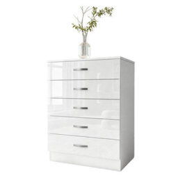 High Gloss Chest Of Drawers Tall Wide  5 Drawer Bedroom Furniture Cabinet - thumbnail 4