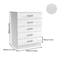 High Gloss Chest Of Drawers Tall Wide  5 Drawer Bedroom Furniture Cabinet - thumbnail 2
