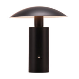 Happy Homewares Designer Flat Cone Mushroom Rechargeable And Dimmable Table Lamp In Matte Black - thumbnail 1