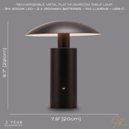 Happy Homewares Designer Flat Cone Mushroom Rechargeable And Dimmable Table Lamp In Matte Black - thumbnail 6
