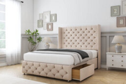 "Sloomy Luthor Sand Naples Divan Bed Base No Drawers-54"" Wingback Headboard & 12"" Footboard 2'6 Small Single" - thumbnail 4