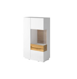 Arte Silke 44 Display Cabinet Right In White & Wotan Oak - Modern Display & Storage Solution - W800mm X H1390mm X D400mm