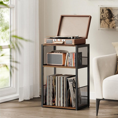 Songmics Turntable Stand With Storage, Record Player Table, Vinyl Album Organizer For Living Room, Bedroom, Rustic Brown - image 1