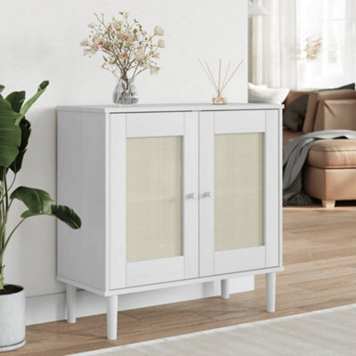 Berkfield Sideboard Senja Rattan Look White 80X35X80 Cm Solid Wood Pine - image 1