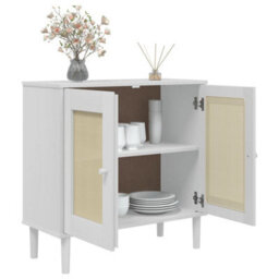 Berkfield Sideboard Senja Rattan Look White 80X35X80 Cm Solid Wood Pine - thumbnail 4