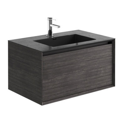 Plum&clay Matterhorn Dark Oak Wall Hung Bathroom Vanity Unit With Black Basin (W)750mm (H)450mm - image 1