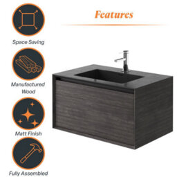 Plum&clay Matterhorn Dark Oak Wall Hung Bathroom Vanity Unit With Black Basin (W)750mm (H)450mm - thumbnail 5