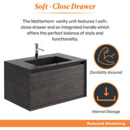 Plum&clay Matterhorn Dark Oak Wall Hung Bathroom Vanity Unit With Black Basin (W)750mm (H)450mm - thumbnail 3