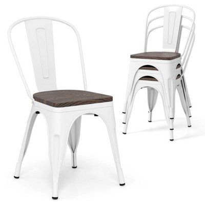 Kitchen Side Chairs-White Metal Dining Chairs Set Of 4 - image 1
