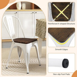 Kitchen Side Chairs-White Metal Dining Chairs Set Of 4 - thumbnail 6