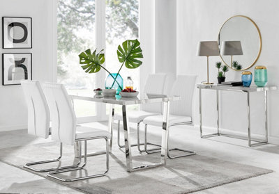 Furniturebox Uk Kylo White Marble Effect Dining Table & 4 White Lorenzo Chairs - image 1