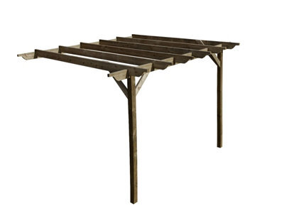 Arbor Garden Solutions Lean To Wooden Garden Pergola Kit - Sculpted Design Wall Mounted Gazebo, 3.6M X 4.8M (Rustic Brown Finish) - image 1