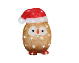 Lumineo Acrylic Owl Christmas Light Bright White Led Lights Plain Red Santa Hat 32.5Cm - thumbnail 3