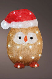 Lumineo Acrylic Owl Christmas Light Bright White Led Lights Plain Red Santa Hat 32.5Cm - thumbnail 2