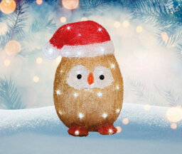 Lumineo Acrylic Owl Christmas Light Bright White Led Lights Plain Red Santa Hat 32.5Cm