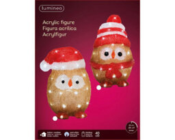 Lumineo Acrylic Owl Christmas Light Bright White Led Lights Plain Red Santa Hat 32.5Cm - thumbnail 4