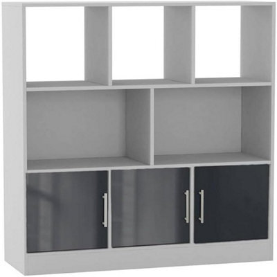 Urbn-Living Urbnliving Asymmetrical 8 Cube White Bookcase Freestanding Storage Unit With 3 Gloss Doors - Grey - image 1