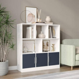 Urbn-Living Urbnliving Asymmetrical 8 Cube White Bookcase Freestanding Storage Unit With 3 Gloss Doors - Grey - thumbnail 2