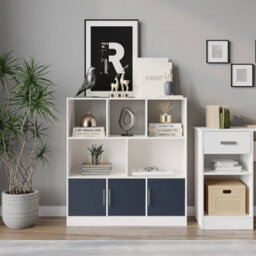 Urbn-Living Urbnliving Asymmetrical 8 Cube White Bookcase Freestanding Storage Unit With 3 Gloss Doors - Grey - thumbnail 4