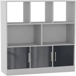 Urbn-Living Urbnliving Asymmetrical 8 Cube White Bookcase Freestanding Storage Unit With 3 Gloss Doors - Grey